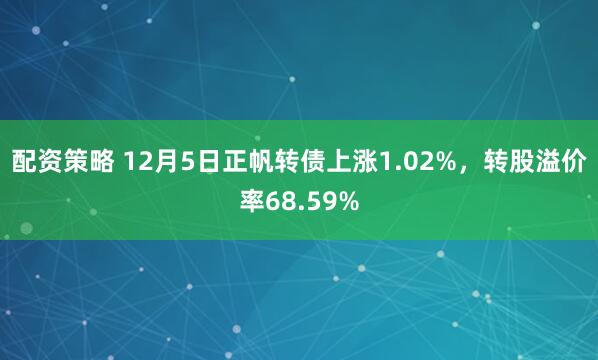 配资策略 12月5日正帆转债上涨1.02%，转股溢价率68.59%